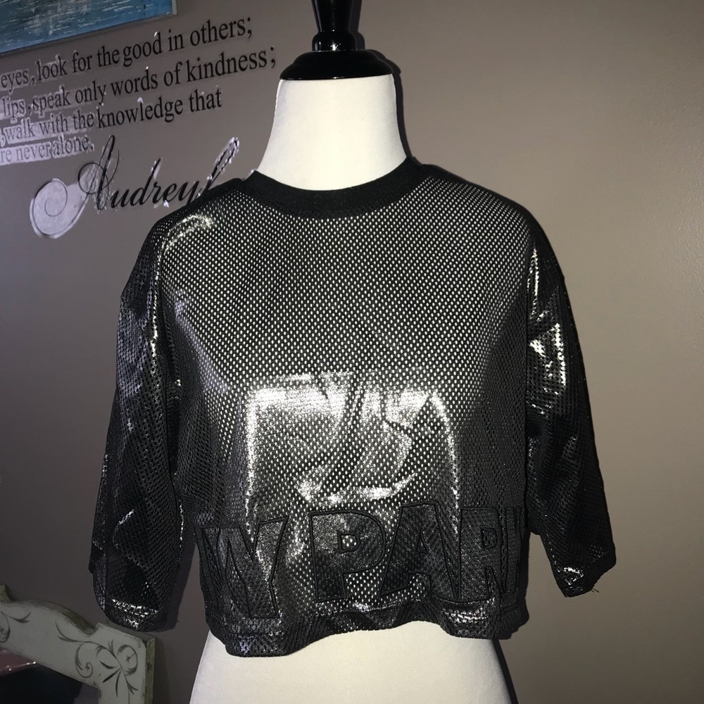 NEW Ivy Park Metallic Mesh Cropped Tee